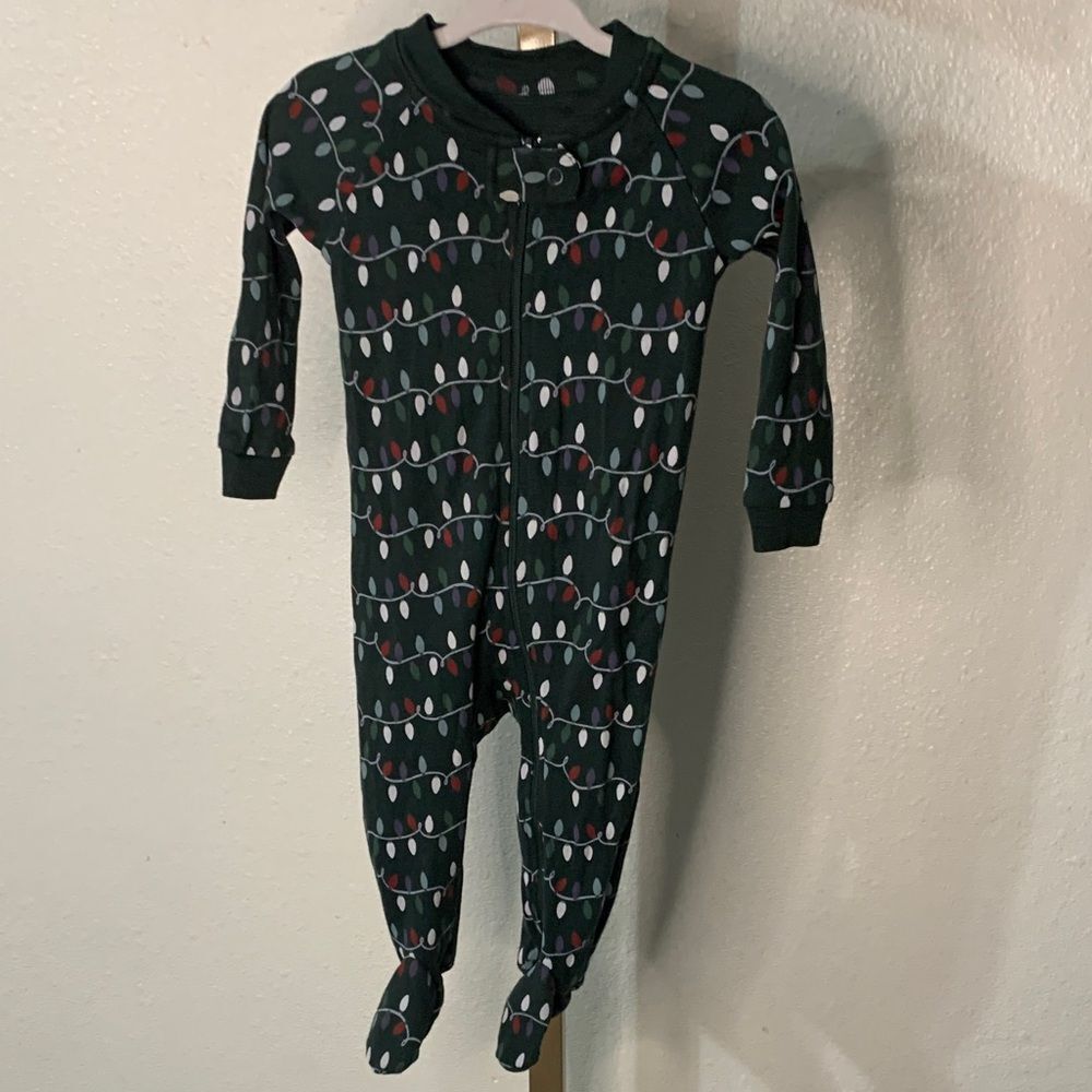 Pact Dark Green Kids One Piece with Christmas lights detail